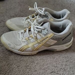 Women's White and Gold Athletic Shoes
